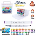 DUAL TIP ALCOHOL-BASED INK MARKERS WITH PLASTIC CASE, SET OF 60 COLORS 