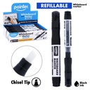 WHITEBOARD MARKERS, REFILLABLE, LIQUID BLACK INK, CHISEL TIP, BOX OF 12 PIECES