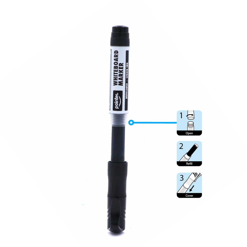 WHITEBOARD MARKERS, REFILLABLE, LIQUID BLACK INK, CHISEL TIP, BOX OF 12 PIECES