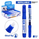 WHITEBOARD MARKERS, REFILLABLE, LIQUID BLUE INK, CHISEL TIP, BOX OF 12 PIECES