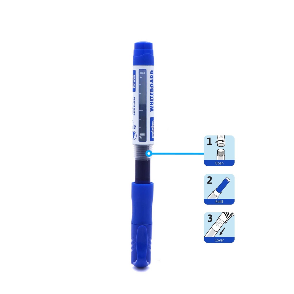 WHITEBOARD MARKERS, REFILLABLE, LIQUID BLUE INK, CHISEL TIP, BOX OF 12 PIECES