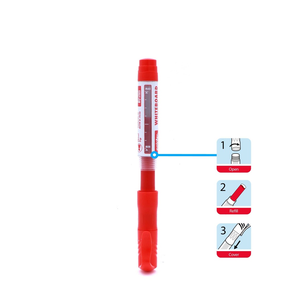 WHITEBOARD MARKERS, REFILLABLE, LIQUID RED INK, CHISEL TIP, BOX OF 12 PIECES