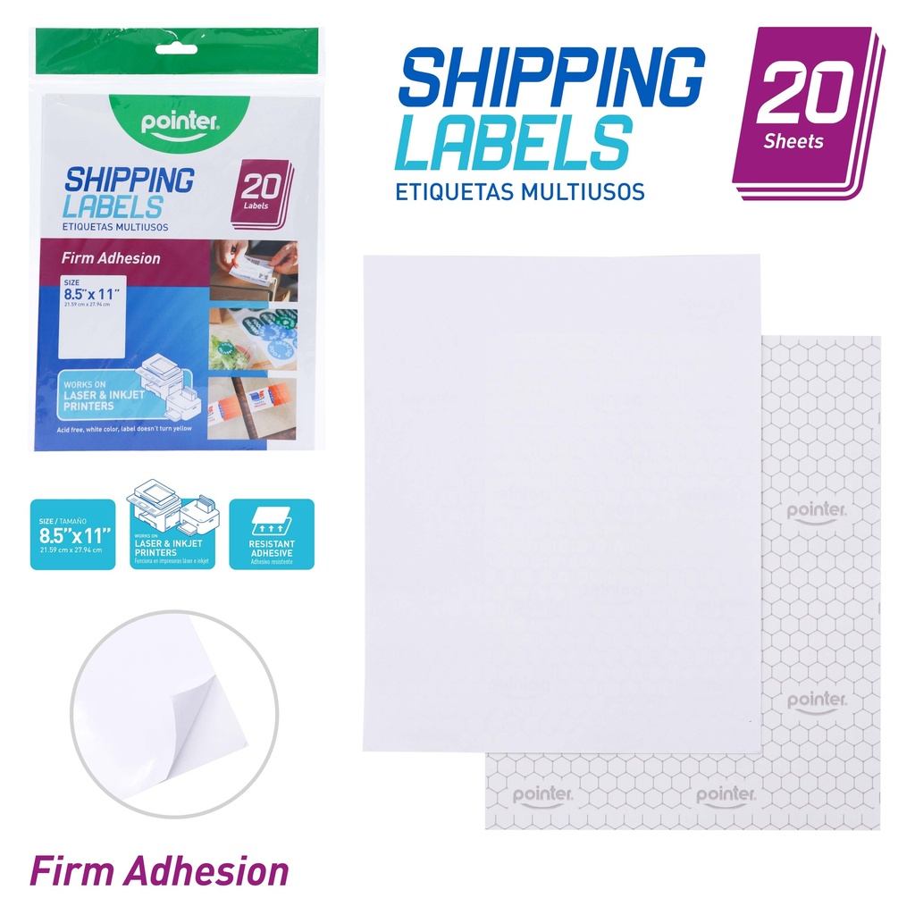 SHIPPING LABELS  8.5X11", SET OF 20 SHEETS