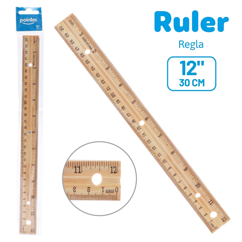 RULER, WOODEN, 12"/ 30 CM, 1 PIECE