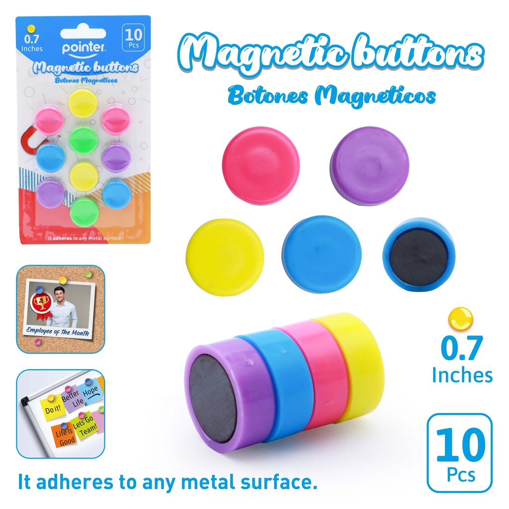 ROUND COLORED MAGNETS, 0.7", SMALL,  SET OF 10 PIECES