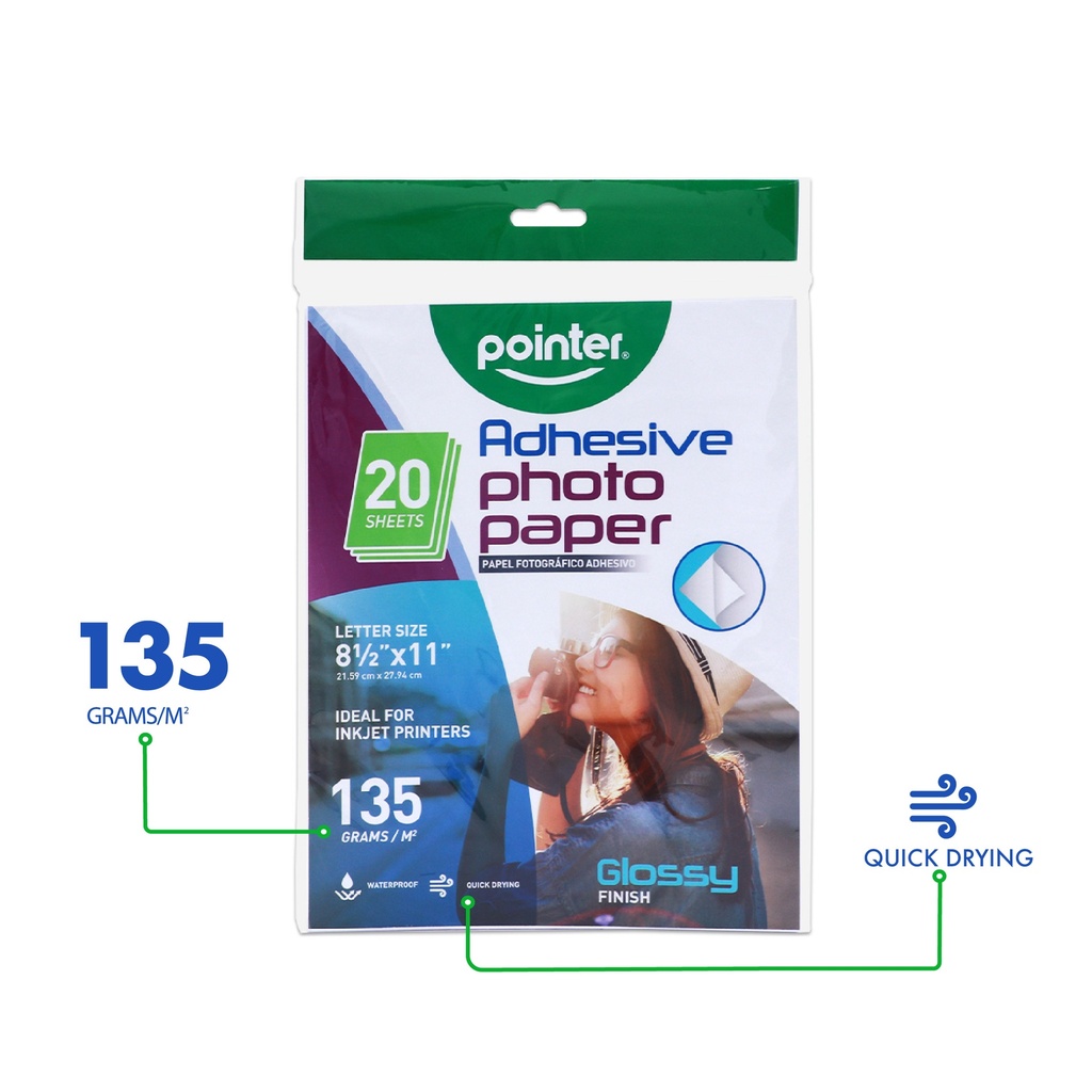 GLOSSY ADHESIVE PHOTO PAPER, 8.5X11",135GSM FOR INKJET PRINTERS SET OF 20  SHEETS