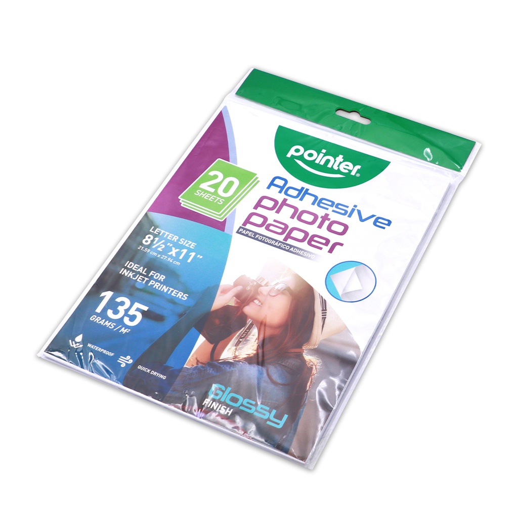 GLOSSY ADHESIVE PHOTO PAPER, 8.5X11",135GSM FOR INKJET PRINTERS SET OF 20  SHEETS