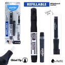 WHITEBOARD MARKERS, REFILLABLE, LIQUID BLACK INK, CHISEL TIP WITH 1 REFILL CARTRIDGE, SET OF 2 PIECES