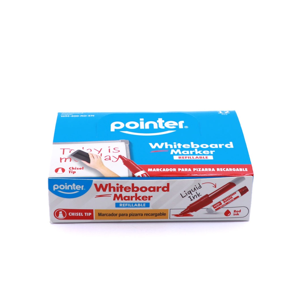 WHITEBOARD MARKERS, REFILLABLE, LIQUID RED INK, CHISEL TIP, BOX OF 12 PIECES