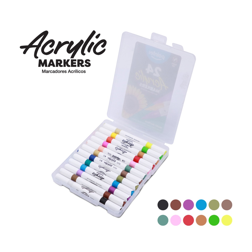 MARKERS, ACRYLIC PAINT, DUAL BRUSH TIP, SET OF 12  