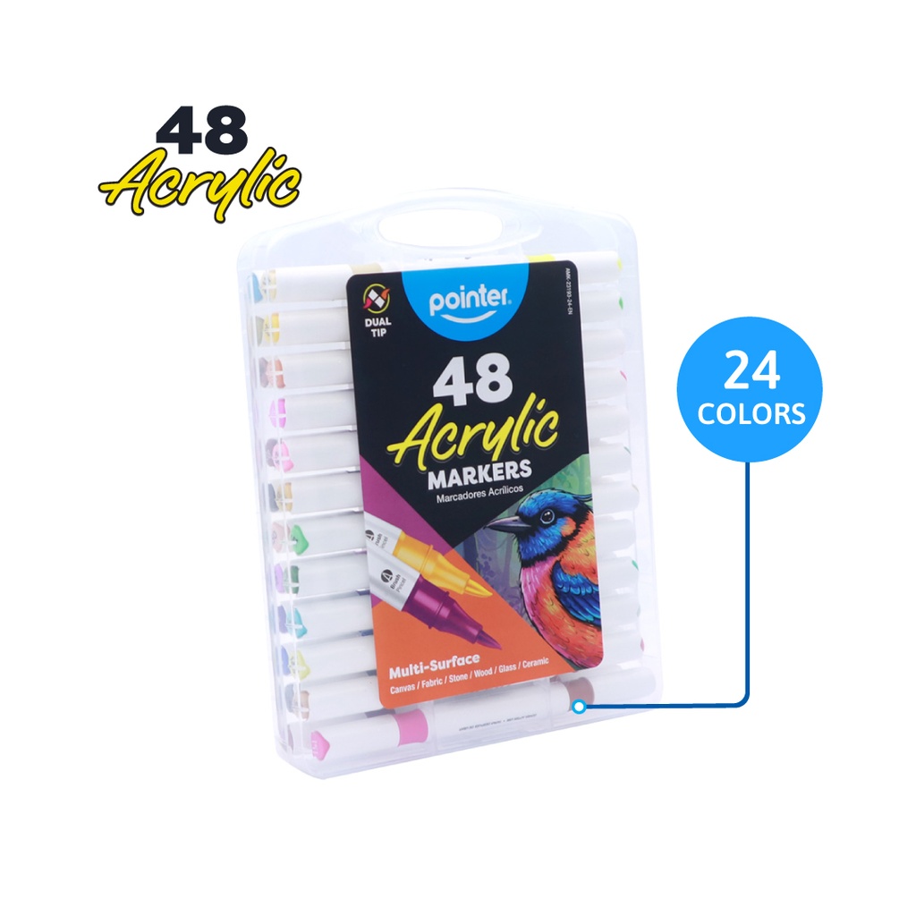 MARKERS, ACRYLIC PAINT, DUAL BRUSH TIP, SET OF 24  