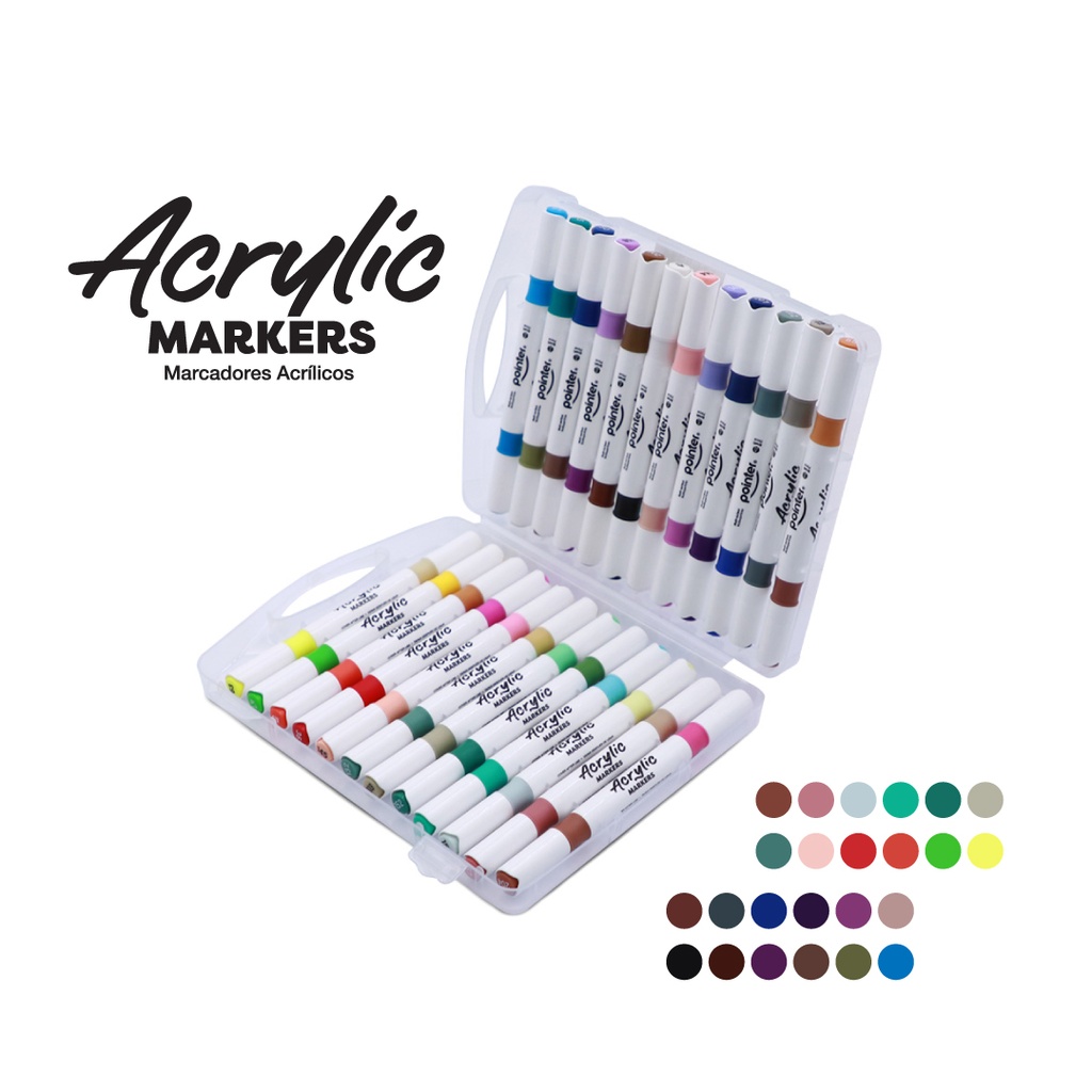 MARKERS, ACRYLIC PAINT, DUAL BRUSH TIP, SET OF 24  