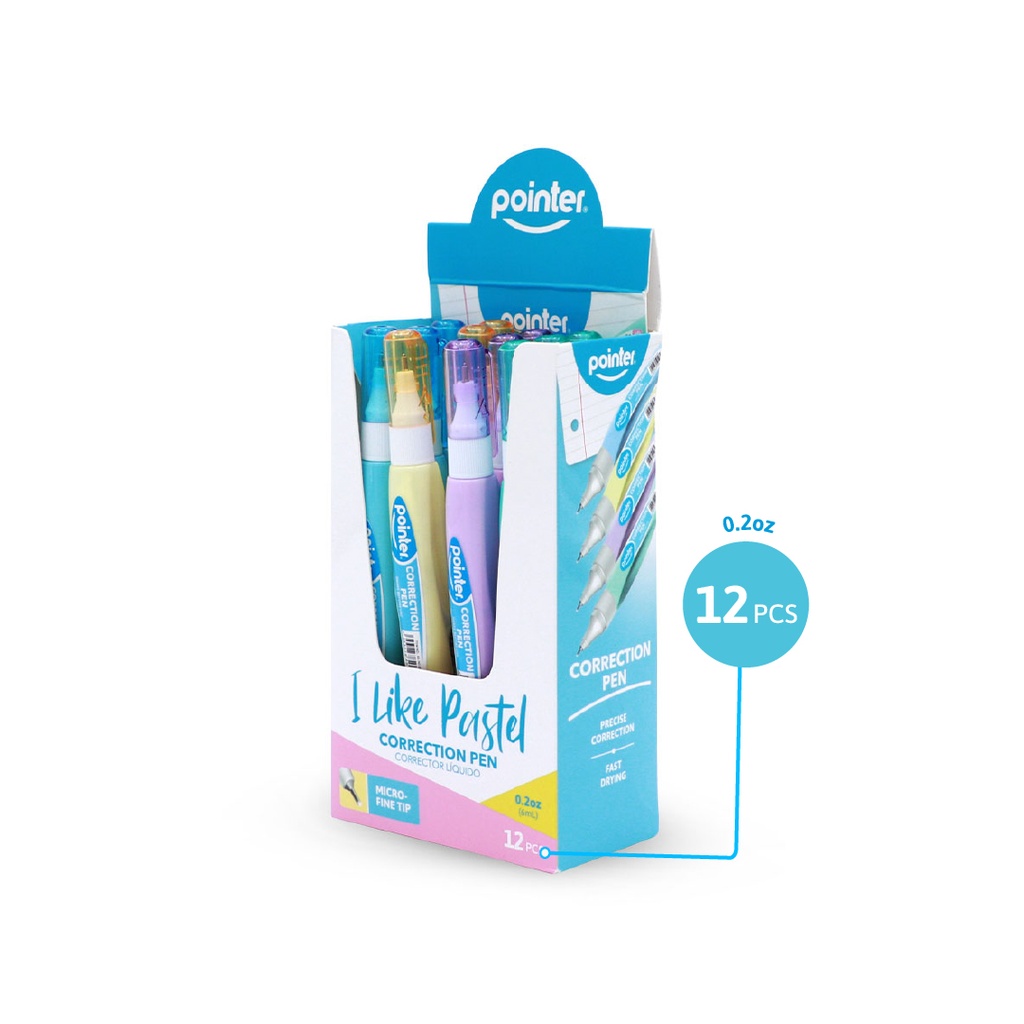 CORRECTION LIQUID PEN, FINE TIP, PASTEL COLORS, 9ML, BOX OF 12 PIECES