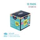 STICKY NOTES, 3X3", 6 NEON COLORS, SET OF 12 PADS, 840 SHEETS 