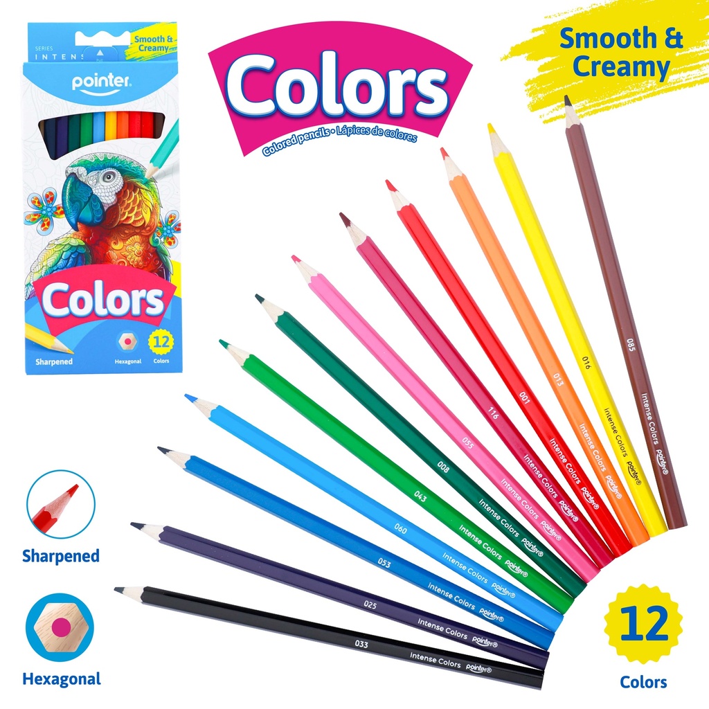 COLORED PENCILS, INTENSE, HEXAGONAL, SET OF 12 COLORS