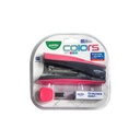 STAPLER SET, COLORS, PLASTIC, HALF STRIP, 25 SHEETS, 3 PIECES 