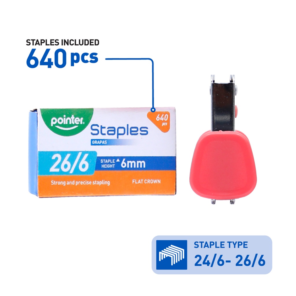 STAPLER SET, COLORS, PLASTIC, HALF STRIP, 25 SHEETS, 3 PIECES 