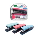STAPLER SET, COLORS, PLASTIC, HALF STRIP, 25 SHEETS, 3 PIECES 