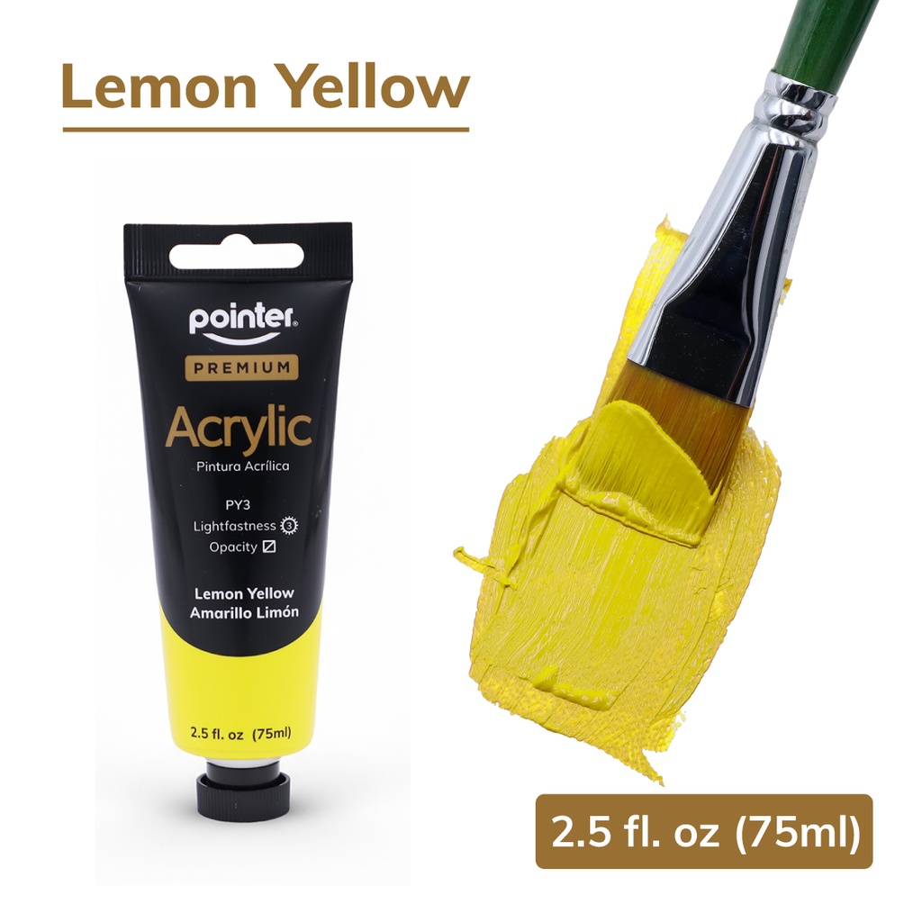 PREMIUM ACRYLIC PAINT, LEMON YELLOW, 75 ML (2.53 OZ), 1 TUBE