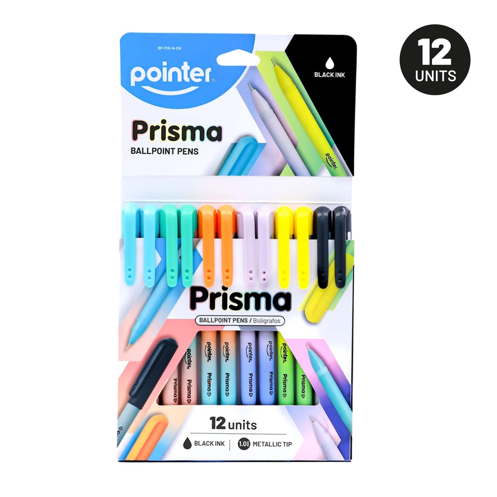 PENS, PRISMA, BALLPOINT, BLACK COLOR, 1.0 MM, BOX OF 12 PENS