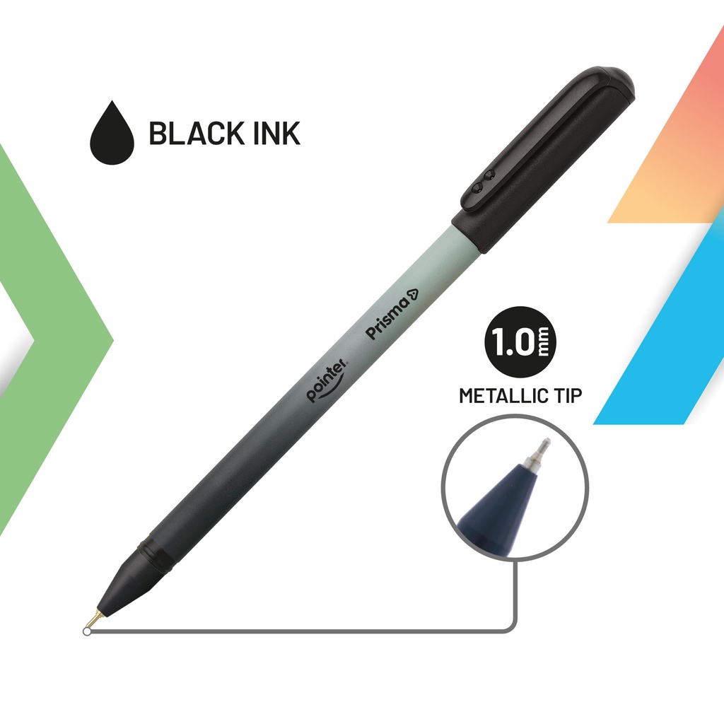 PENS, PRISMA, BALLPOINT, BLACK COLOR, 1.0 MM, BOX OF 12 PENS