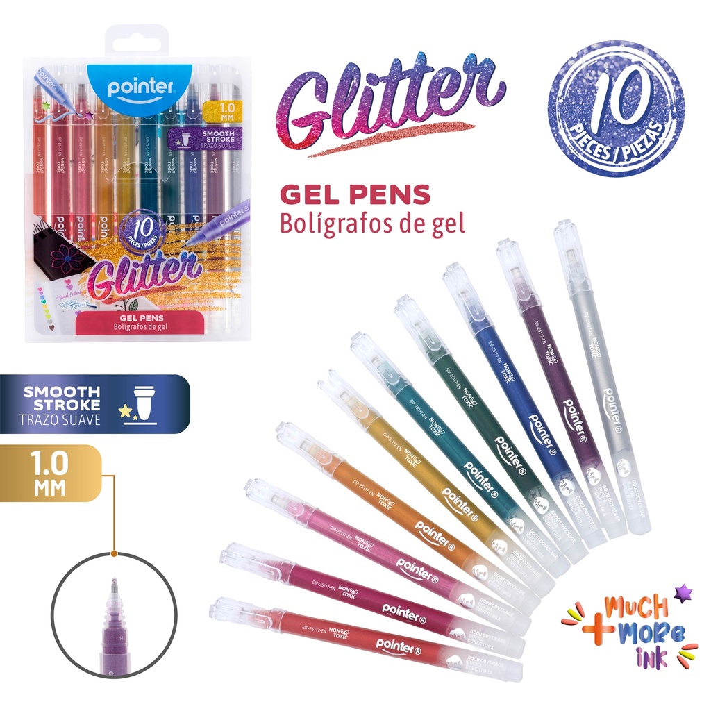 PENS, GLITTER, GEL,1.0MM, SET OF 10 COLORS