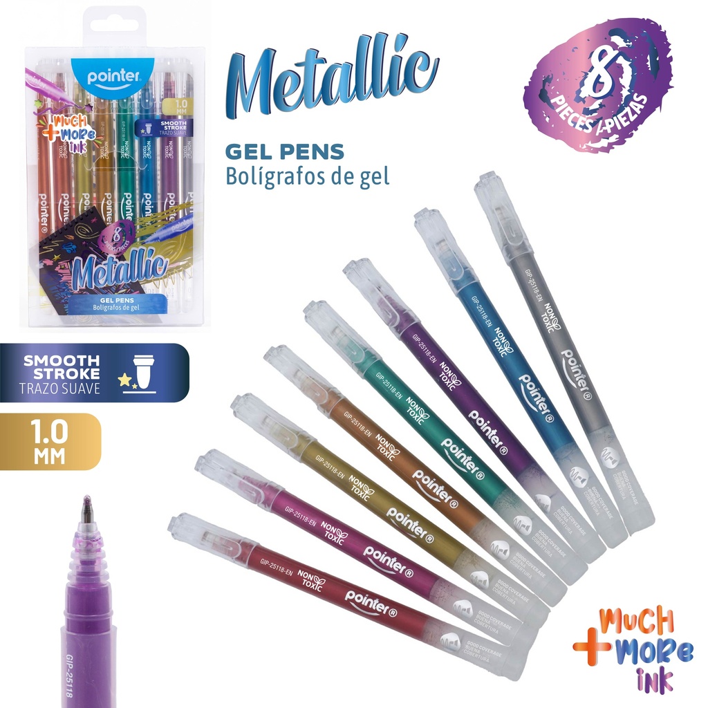 PENS, METALLIC, GEL, 1.0MM, SET OF 8 COLORED PENS