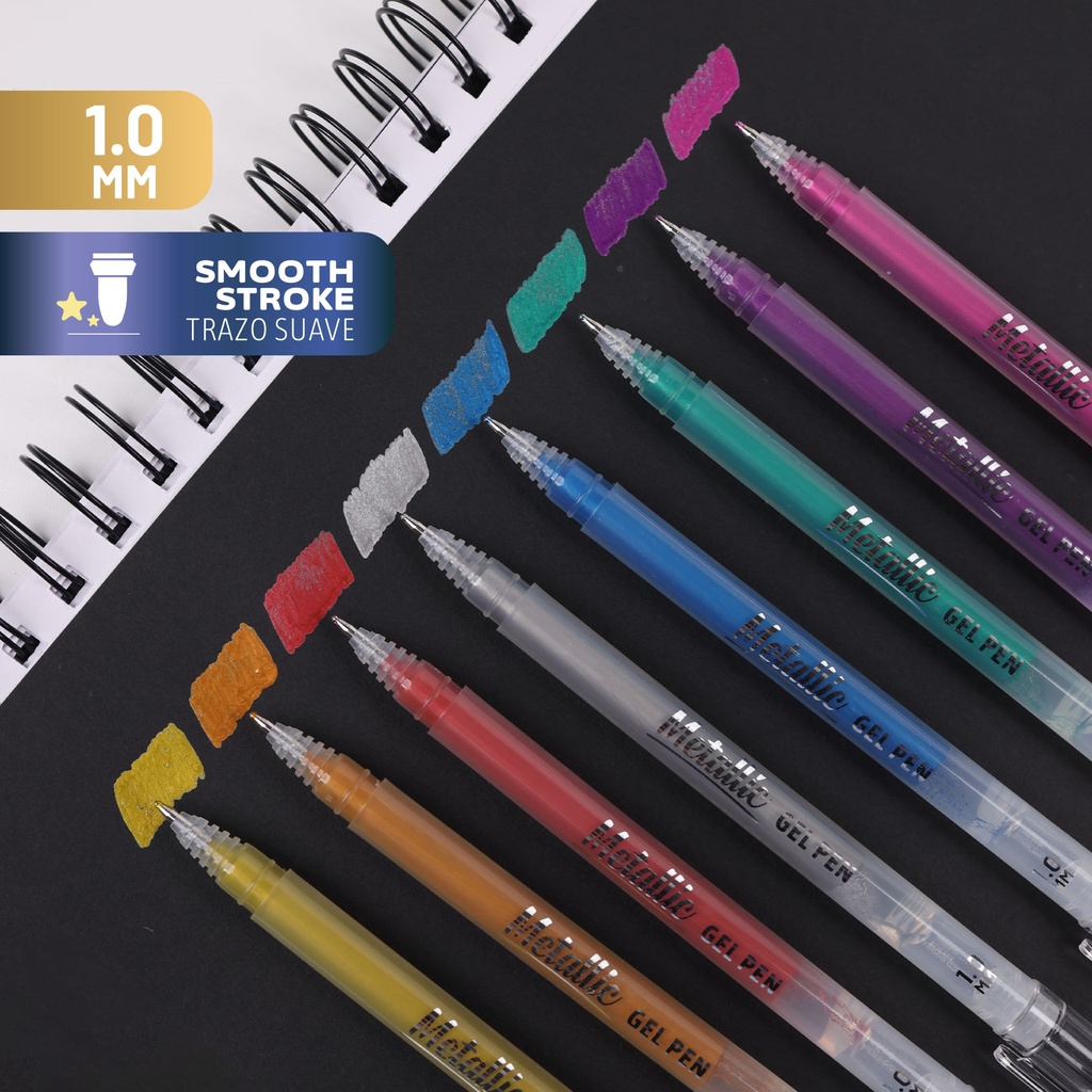 PENS, METALLIC, GEL, 1.0MM, SET OF 8 COLORED PENS