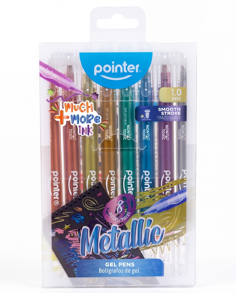 PENS, METALLIC, GEL, 1.0MM, SET OF 8 COLORED PENS