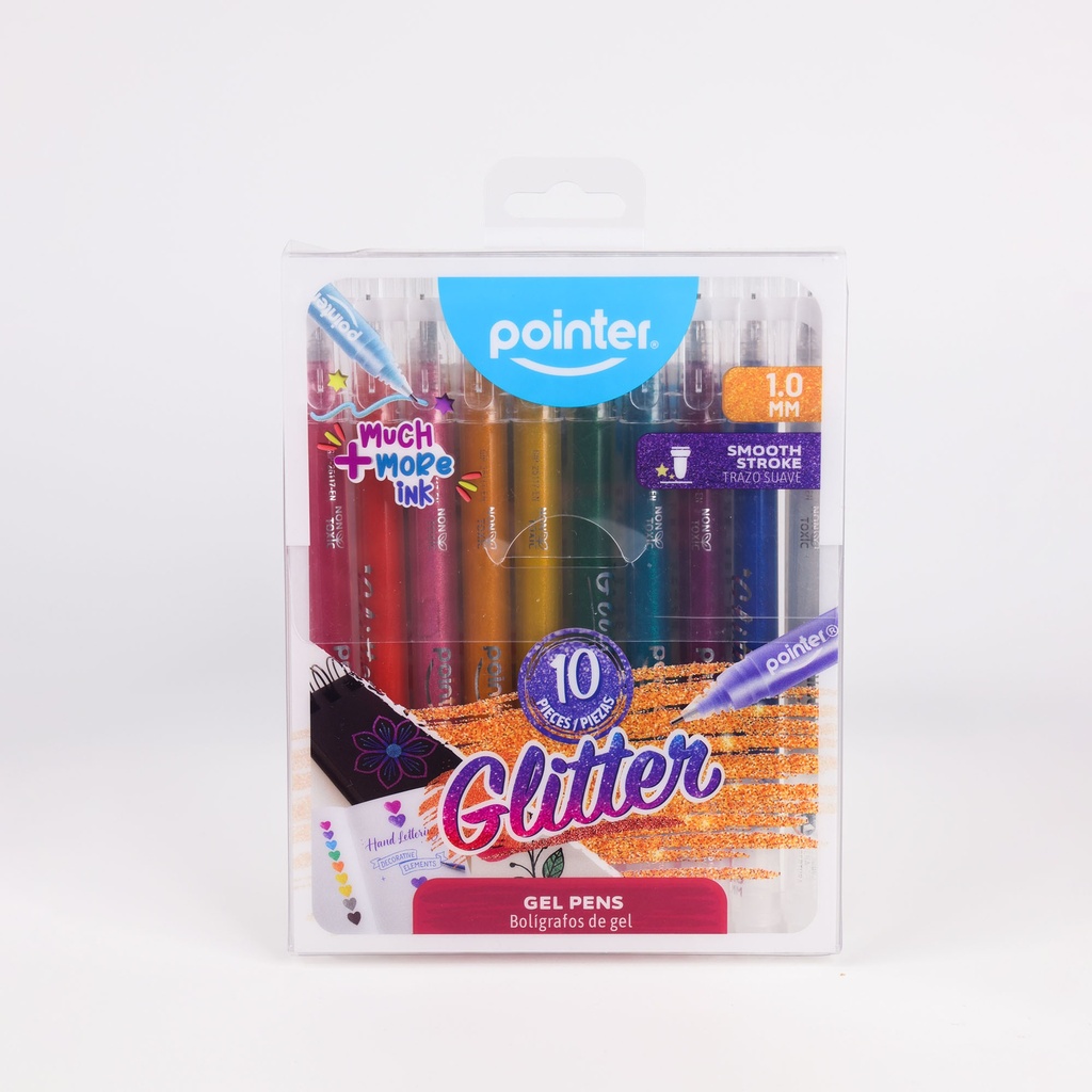 PENS, GLITTER, GEL,1.0MM, SET OF 10 COLORS
