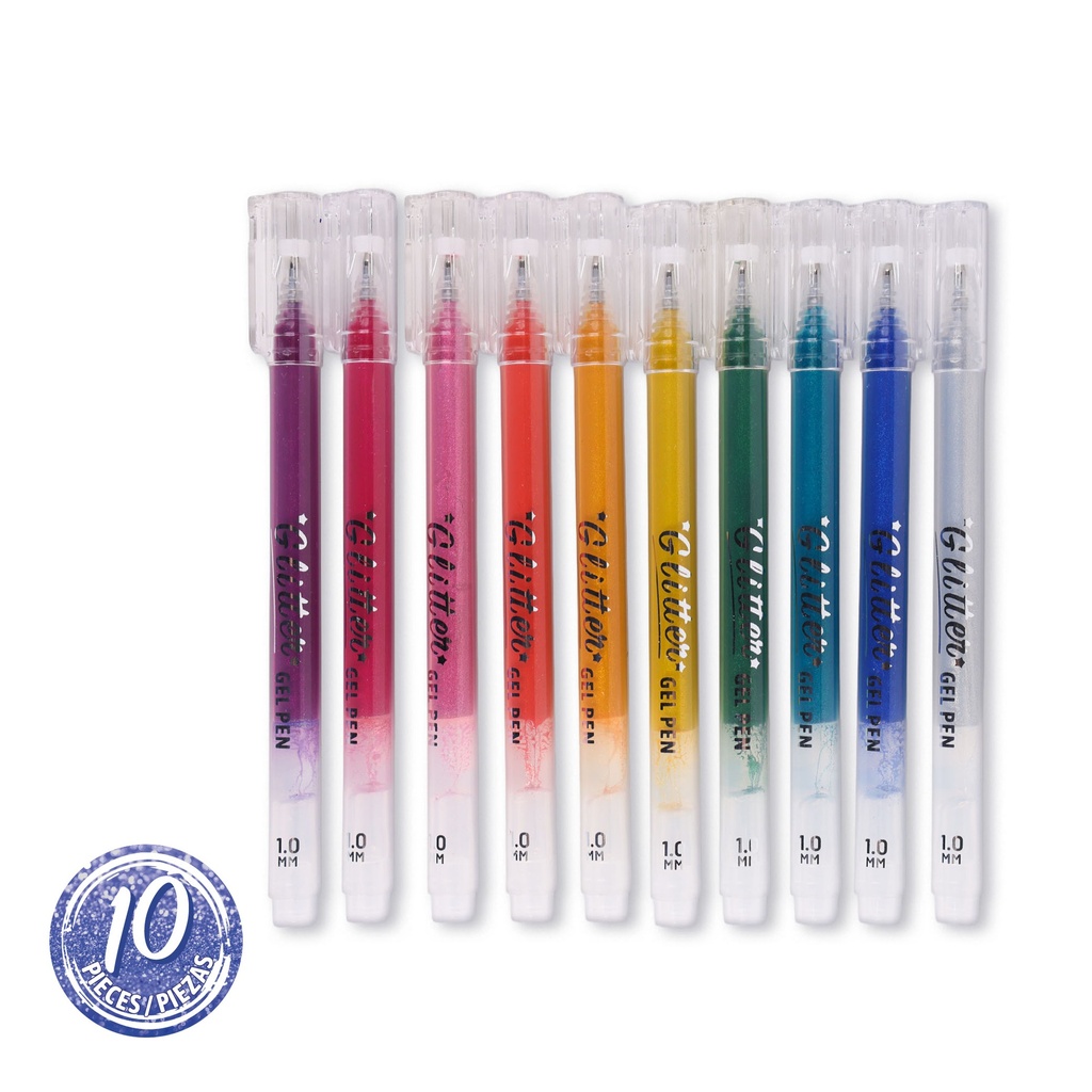 PENS, GLITTER, GEL,1.0MM, SET OF 10 COLORS