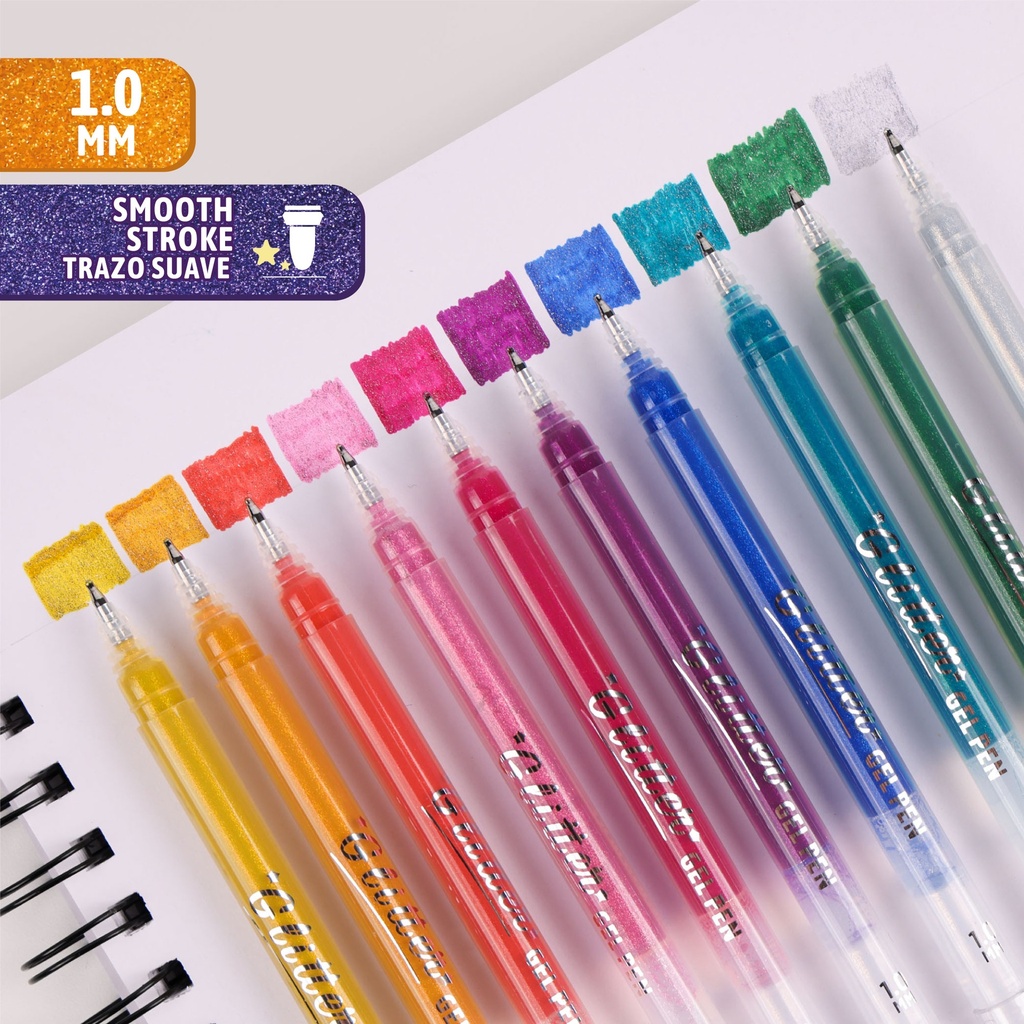 PENS, GLITTER, GEL,1.0MM, SET OF 10 COLORS