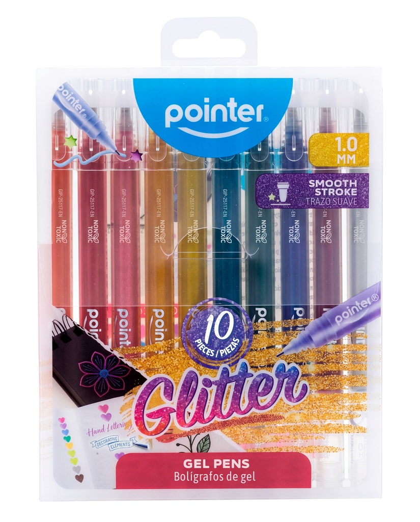 PENS, GLITTER, GEL,1.0MM, SET OF 10 COLORS