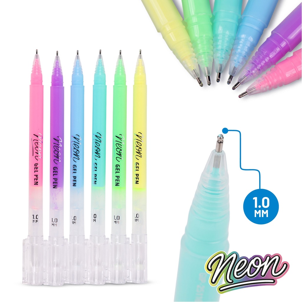 PENS, NEON, GEL,1.0MM, SET OF 6 COLORS 