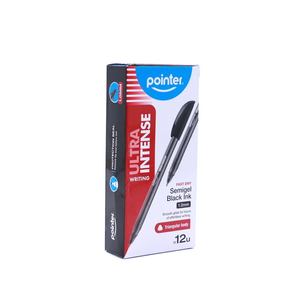 PENS,ULTRA INTENSE, SEMI-GEL INK, BALLPOINT, BLACK COLOR, 1.0 MM, TRIANGULAR BODY, , BOX OF 12 PIECES