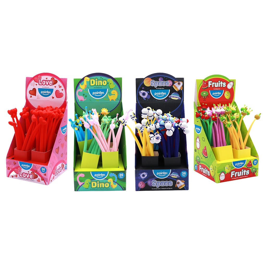 PENS, DECORATIVE SHAPE,GEL INK, BLACK COLOR, 0.5 MM, FOR CHILDREN, BOX OF 36 PIECES