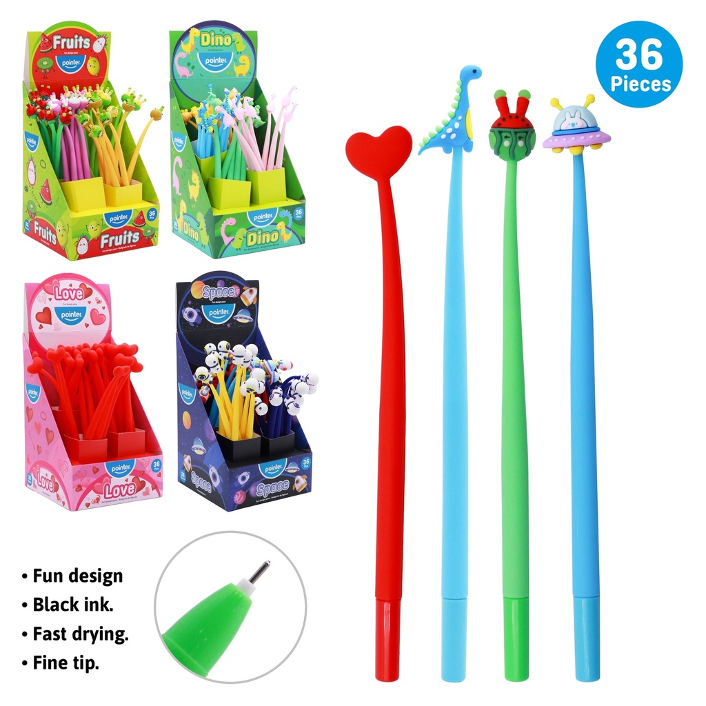 PENS, DECORATIVE SHAPE,GEL INK, BLACK COLOR, 0.5 MM, FOR CHILDREN, BOX OF 36 PIECES