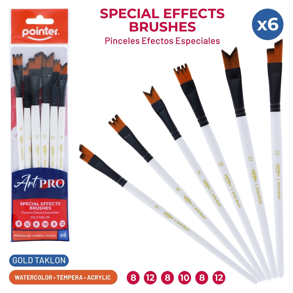 PAINTBRUSHES, TAKLON BRISTLE SPECIAL EFFECTS WHITE HANDLE , SET OF 6 PIECES