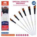 PAINTBRUSHES, TAKLON BRISTLE SPECIAL EFFECTS WHITE HANDLE , SET OF 6 PIECES