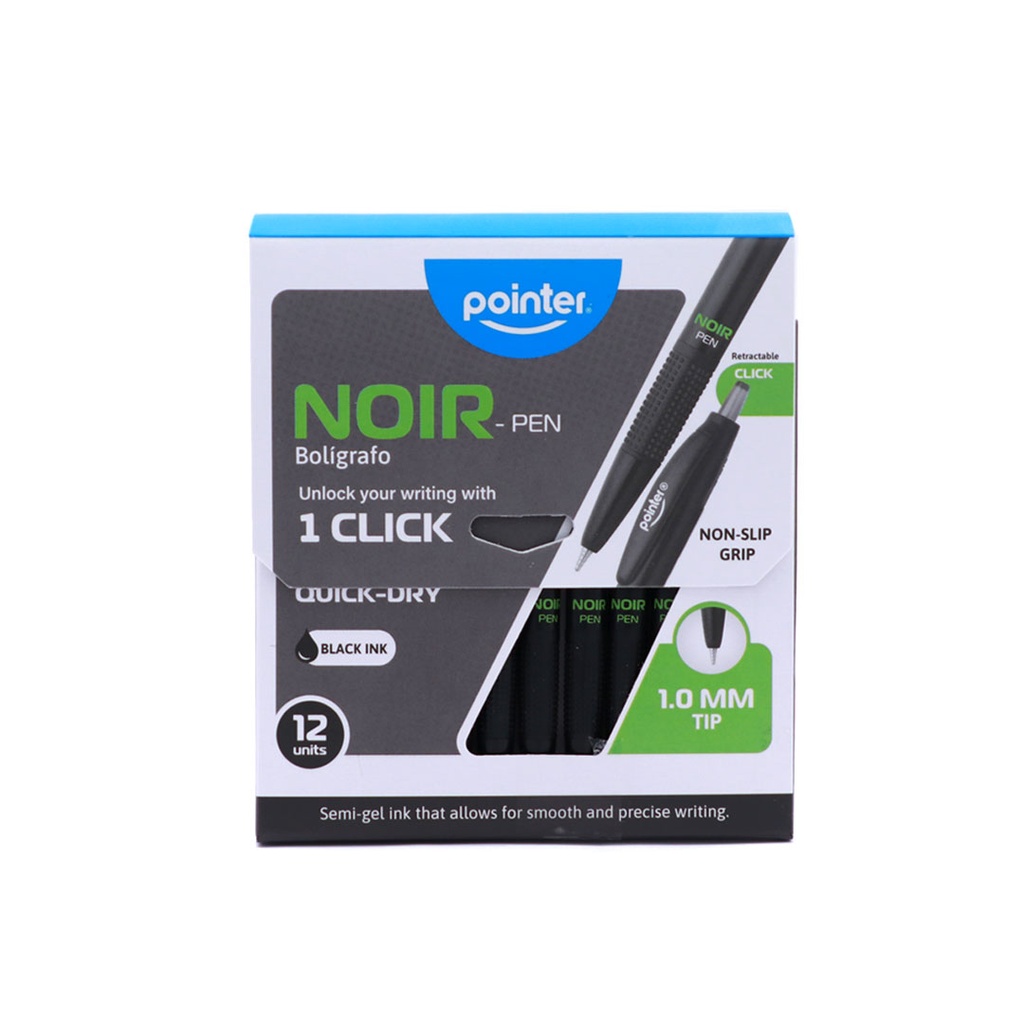 PENS, NOIR, SEMI-GEL,RETRACTABLE , BLACK COLOR, 1.0 MM, BOX OF 12 PIECES