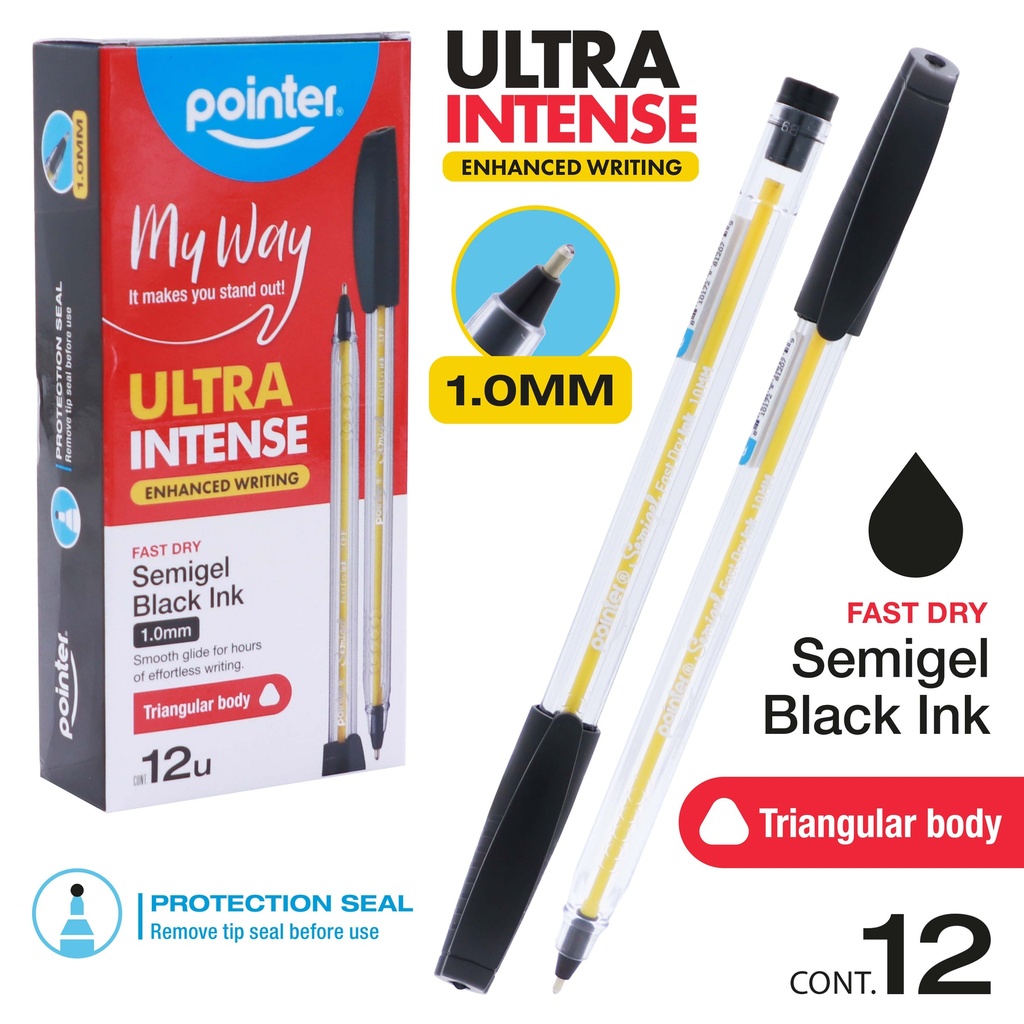 PENS, MY WAY ULTRA-INTENSE,  SEMI-GEL, BALLPOINT, BLACK COLOR , 1.0MM, TRIANGULAR BODY, BOX OF 12 PIECES