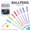 PENS, INTENSE BRIGHT COLOR, BALLPOINT, 1.0MM, TEXTURED BODY, SET OF 8 COLORS PIECES