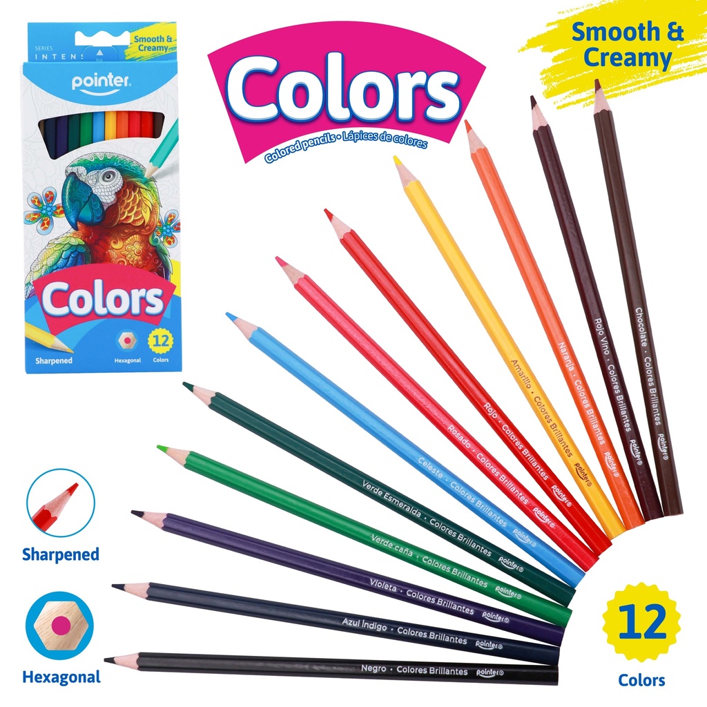 COLORED PENCILS, INTENSE, HEXAGONAL, SET OF 12 COLORS