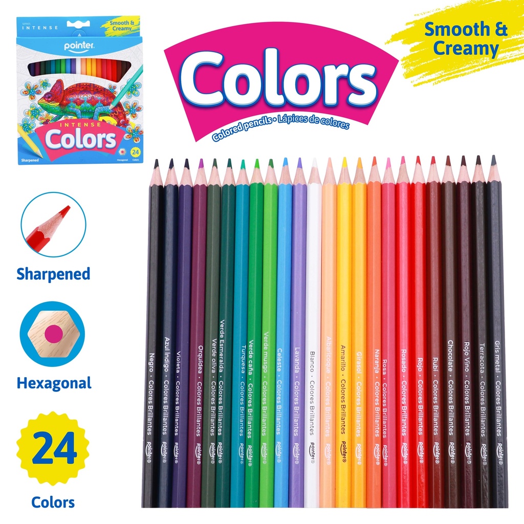 COLORED PENCILS, INTENSE, HEXAGONAL, SET OF 24 COLORS