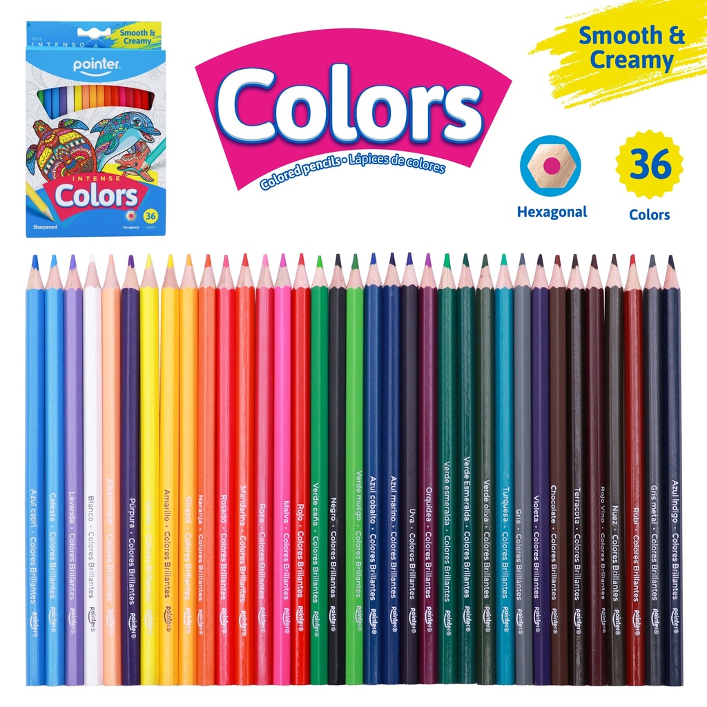 COLORED PENCILS, INTENSE, HEXAGONAL, SET OF 36 COLORS