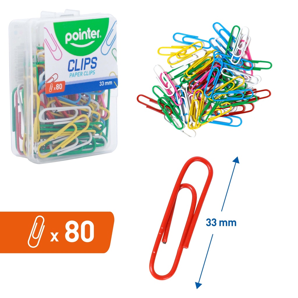 PAPER CLIPS 1", ASSORTED COLOR, VINYL COATED, PLASTIC BOX OF 80 PIECES