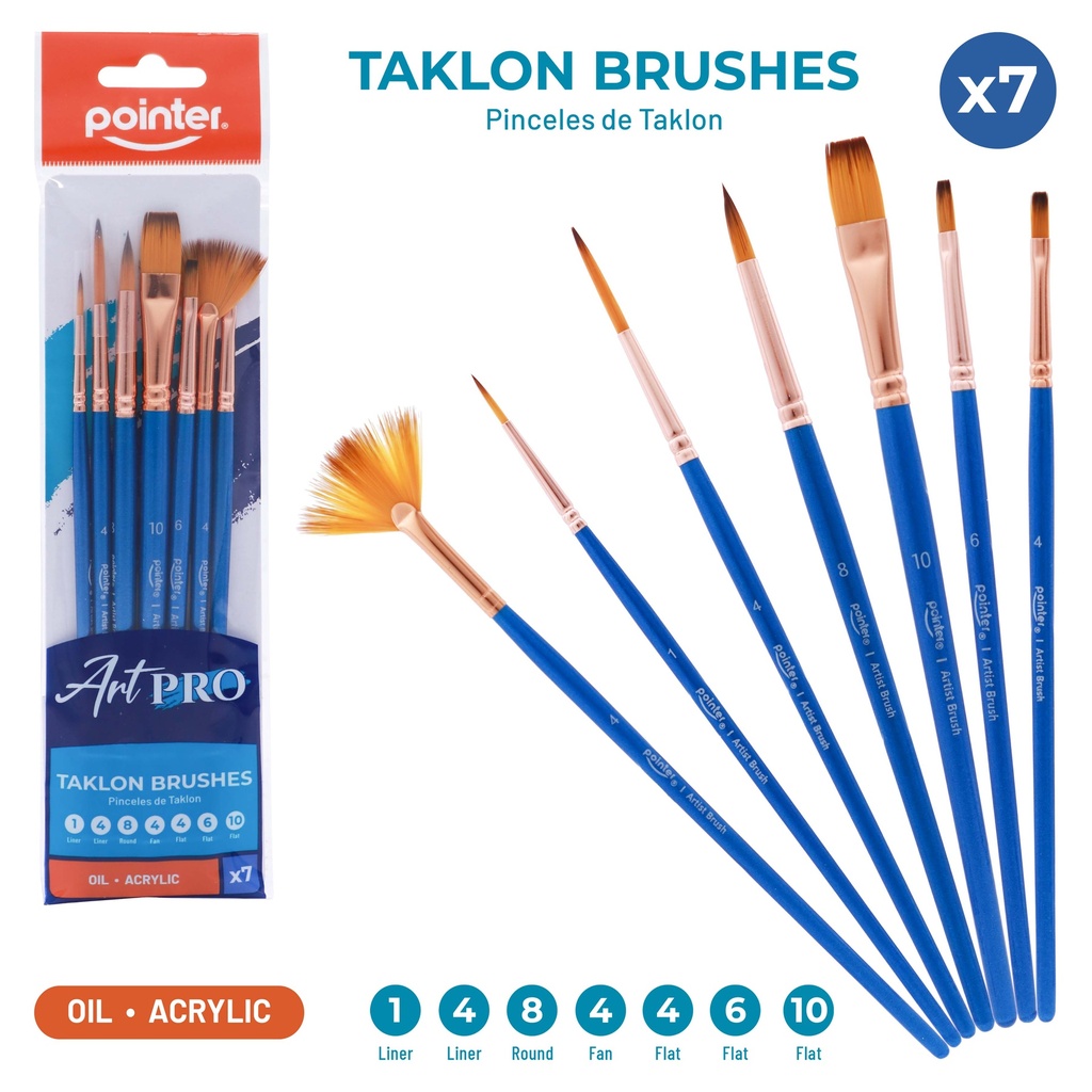 PAINTBRUSHES, TAKLON BRISTLE , BLUE HANDLE , SET OF 7 PIECES
