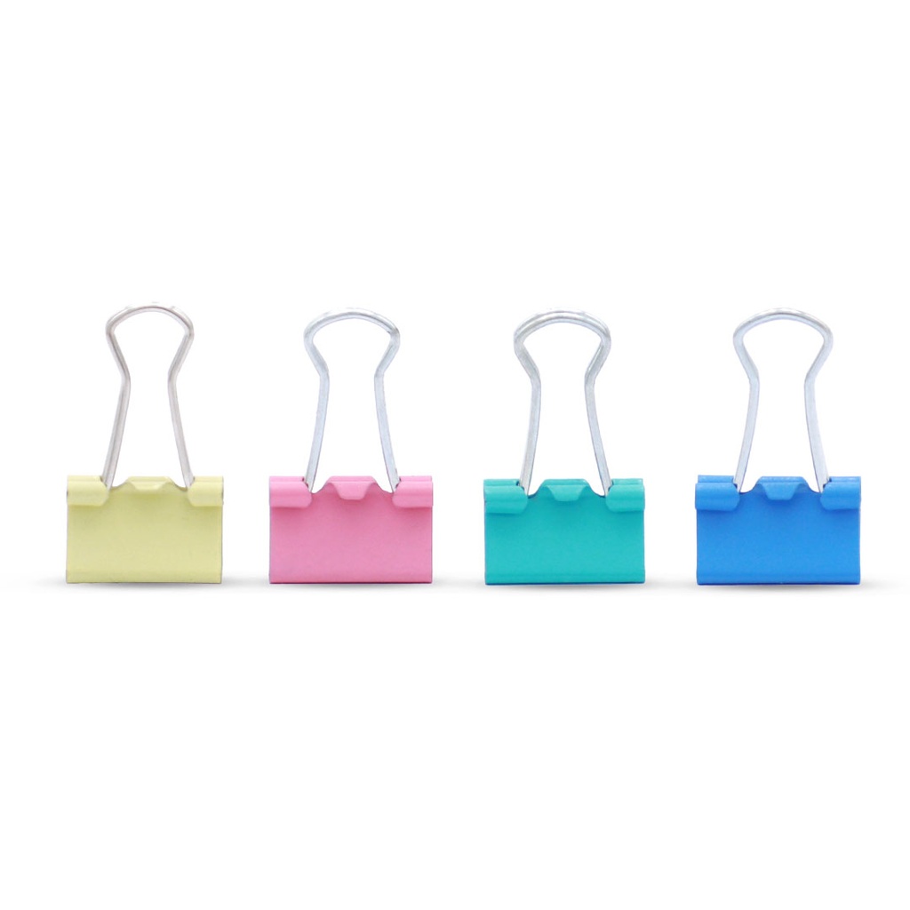 BINDER CLIPS, PASTEL-COLORED, 15MM 5/8", PLASTIC BOX OF 15 PIECES