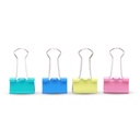 BINDER CLIPS, PASTEL-COLORED, 19MM 3/4", PLASTIC BOX OF 12 PIECES