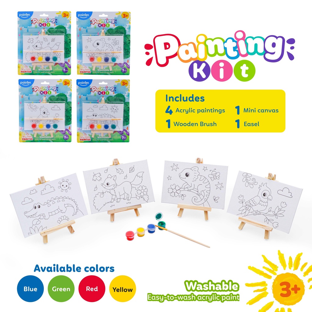 CANVAS PAINTING, 6X4", MINI KIT, PRE-DRAWN CHILDREN’S DESIGNS WITH EASEL, 4 PAINTS, AND A BRUSH, 1 KIT